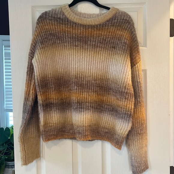 Rachel Zoe mustard yellow cream striped pullover cozy sweater sz m - Picture 2 of 9
